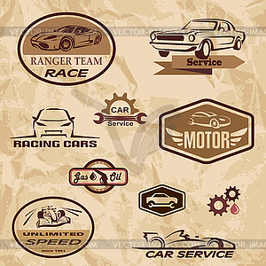 Racing cars vintage labels - vector clipart