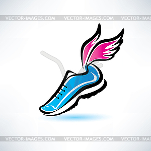 Sneakers with wings, outlined sport shoes - vector image