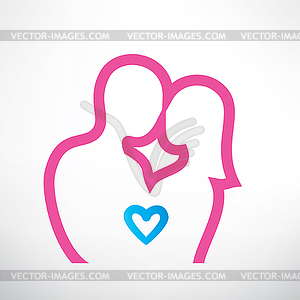 Romantic couple in love, outlined symbol - vector clipart