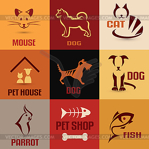 Pet symbol collection, vintage emblems set - vector clipart / vector image