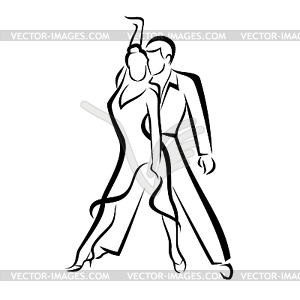 Dancing couple, outlined sketch - vector image