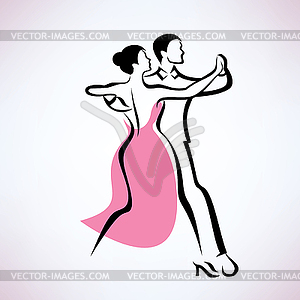 Dancing couple, outlined sketch - vector clipart