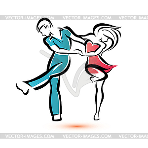 Jive dancing couple, outlined sketch - royalty-free vector clipart