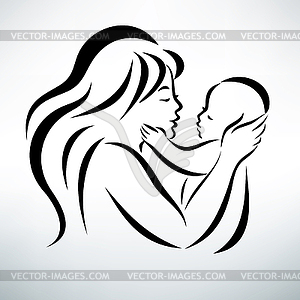 Молодой маме обнимает своего ребенка, стилизованные символ - векторный клипарт EPS