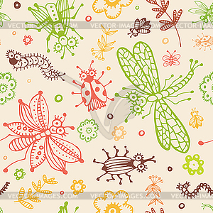 Абстрактный бесшовного фона, цветы и насекомые - изображение в формате EPS