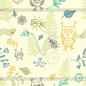Abstract seamless background, flowers, birds and - vector clipart