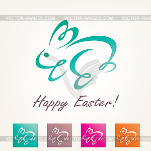 Stylized easter rabbit, outlined bunny sketch - vector clip art