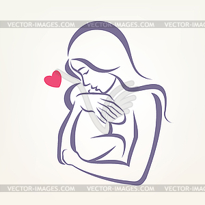 Mom and baby stylized symbol, outlined sketch - vector clipart