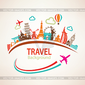 World travel, landmarks silhouettes icons set - vector image