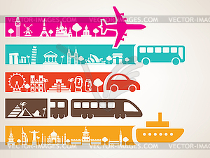 World travel by different kinds of transport, - vector clip art