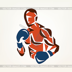 Stylized boxer silhouette, boxing symbol - vector image