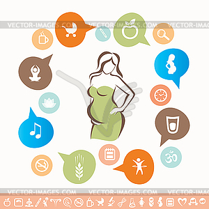 Pregnant woman infographics and icons set, healthy - vector clip art