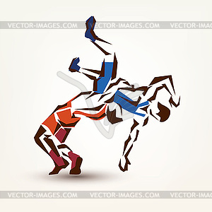 Wrestling symbol, silhouette of two athletes - vector image