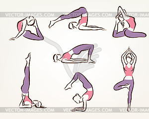 Set of yoga and pilates poses , stylized symbols, - vector clipart