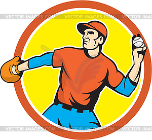 Baseball Pitcher Outfielder Throwing Ball Cartoon - vector clip art