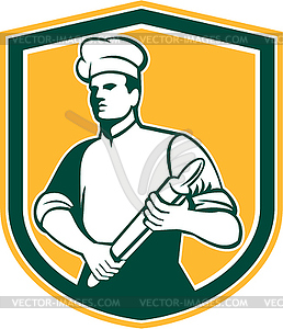 Chef Cook Rolling Pin Shield Retro - vector image