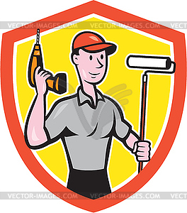 House Painter Paint Roller Handyman Cartoon - vector image