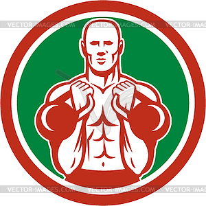 Weightlifter Lifting Kettlebell Circle Retro - vector image