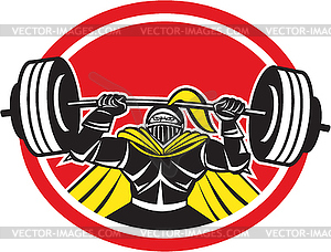 Black Knight Lifting Barbell Front Circle Retro - stock vector clipart