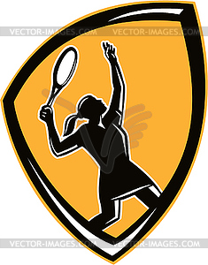 Tennis Player Female Racquet Shield Retro - vector clip art