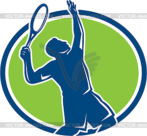 Теннисист ракетка Обслуживание Овальный Retro - клипарт Royalty-Free