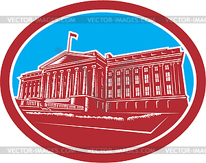 Treasury Building Washington DC Woodcut Retro - vector clip art