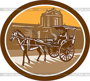 Horse-Drawn Carriage Intramuros Woodcut Retro - royalty-free vector clipart