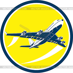 Commercial Jet Plane Airline Circle Retro - vector image