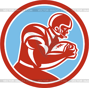 American Football Player Running Circle Retro - vector clip art