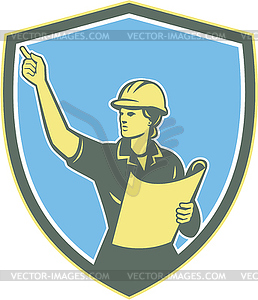 Female Construction Worker Engineer Shield Retro - vector clipart