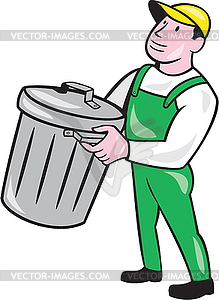 Garbage Collector Carrying Bin Cartoon - vector image