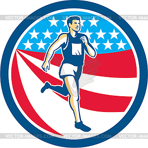 American Marathon Runner Running Circle Retro - vector image