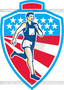 American Marathon Runner Running Shield Retro - vector image