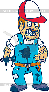 Mechanic Hold Spanner Wrench Cartoon - vector clipart