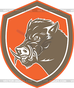 Wild Boar Razorback Head Side Shield Retro - vector image