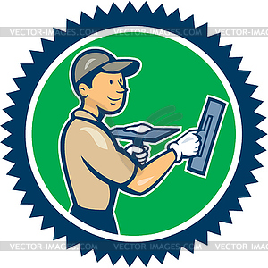 Plasterer Masonry Worker Rosette Cartoon - vector image