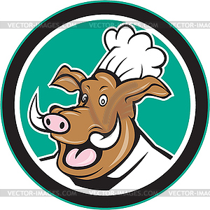 Wild Pig Кабан Шеф-повар начальник Круг Мультяшный - изображение в векторе