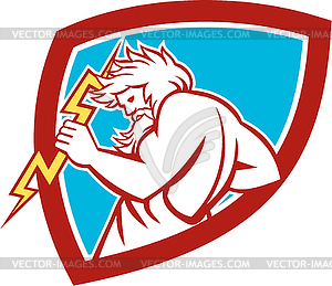 Zeus Wielding Thunderbolt Shield Retro - vector image
