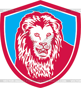 Lion Big Cat Head Shield Retro - vector image