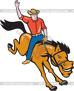 Rodeo Cowboy Riding Bucking Bronco Cartoon - vector clipart
