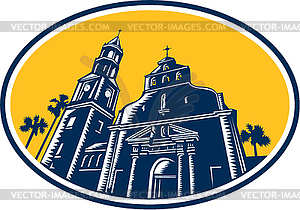 Cathedral Basilica of St. Augustine Woodcut Retro - vector clip art