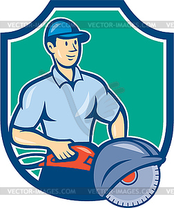Construction Worker Concrete Saw Consaw Cartoon - vector image