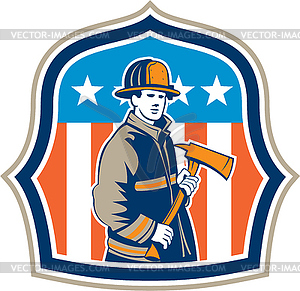Американский пожарный Пожарный Пожарный топор Щит - иллюстрация в векторном формате