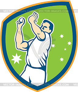 Australian Cricket Fast Bowler Bowling Ball Shield - vector clip art