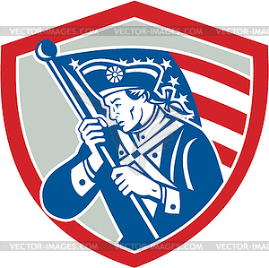 American Patriot Soldier Waving Flag Shield - vector image