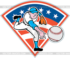 American Baseball Pitcher Throwing Ball Cartoon - vector image