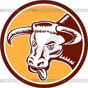 Angry Texas Longhorn Bull Head Woodcut - vector clipart