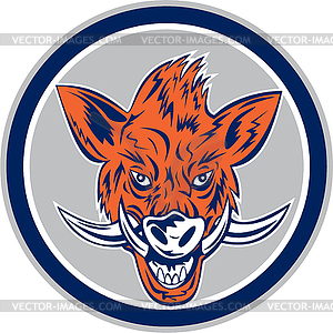 Wild Boar Razorback Head Circle Retro - color vector clipart