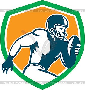 American Football Player Running Shield Retro - vector image