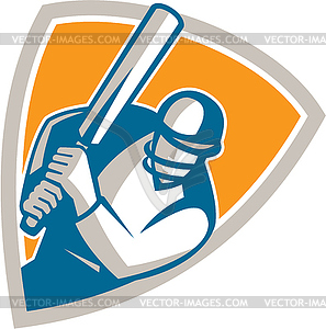 Cricket Player Batsman Batting Shield Retro - vector clipart